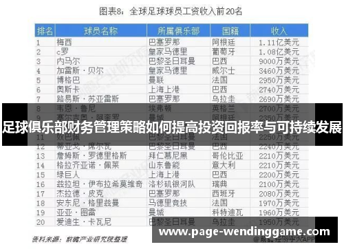 足球俱乐部财务管理策略如何提高投资回报率与可持续发展